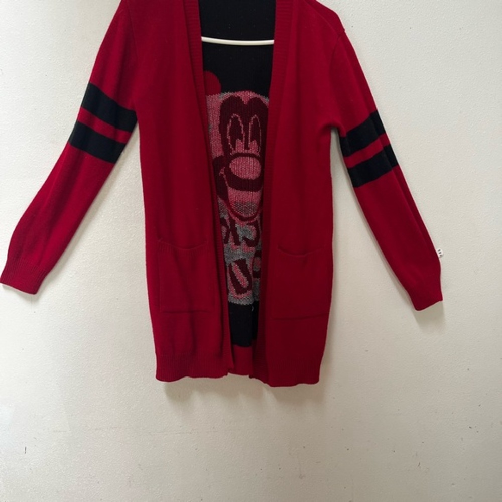 Red Cardigan with Black Stripes
